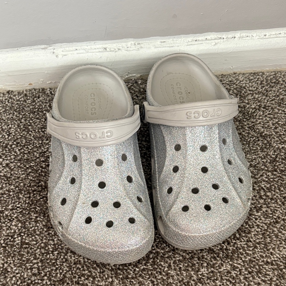 CROCS Kids Sparkly Silver Clogs